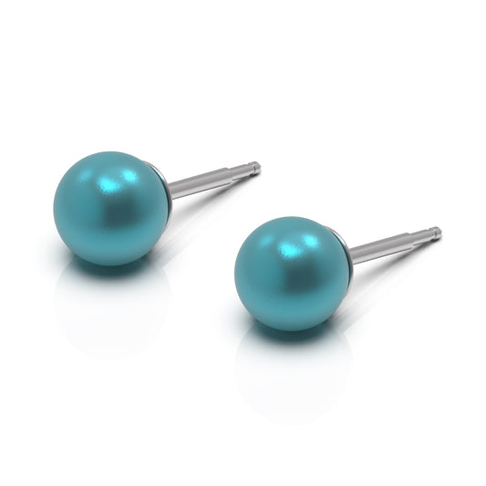 NINA Medikal Pearl Earrings - Hypoallergenic Stainless Steel - Large (Dark Turquoise)