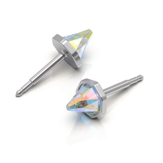 NINA Medikal Crystal Stud Earrings - Hypoallergenic Surgical Steel with Heptagon Crystals