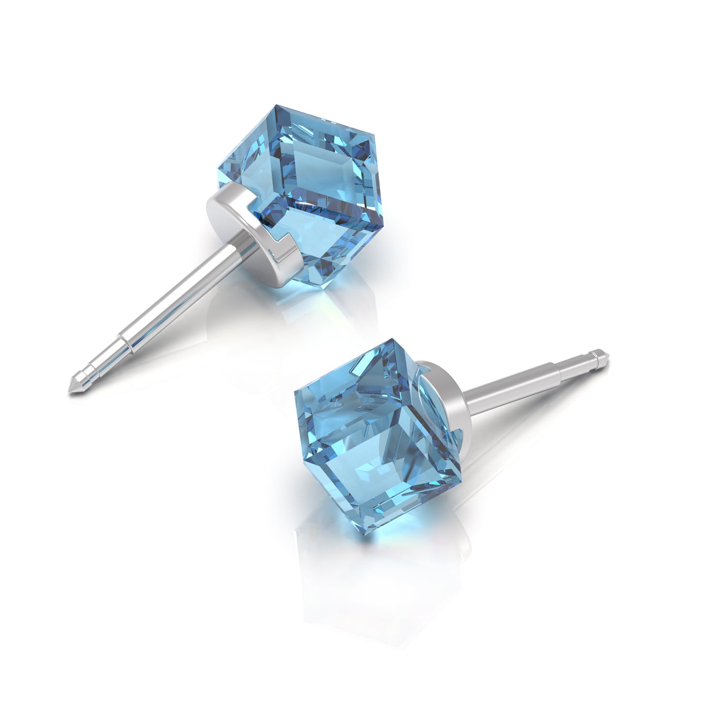 NINA Medikal Cube Earrings - Stud Ear Jewelry - Stainless Steel (Aquamarine)