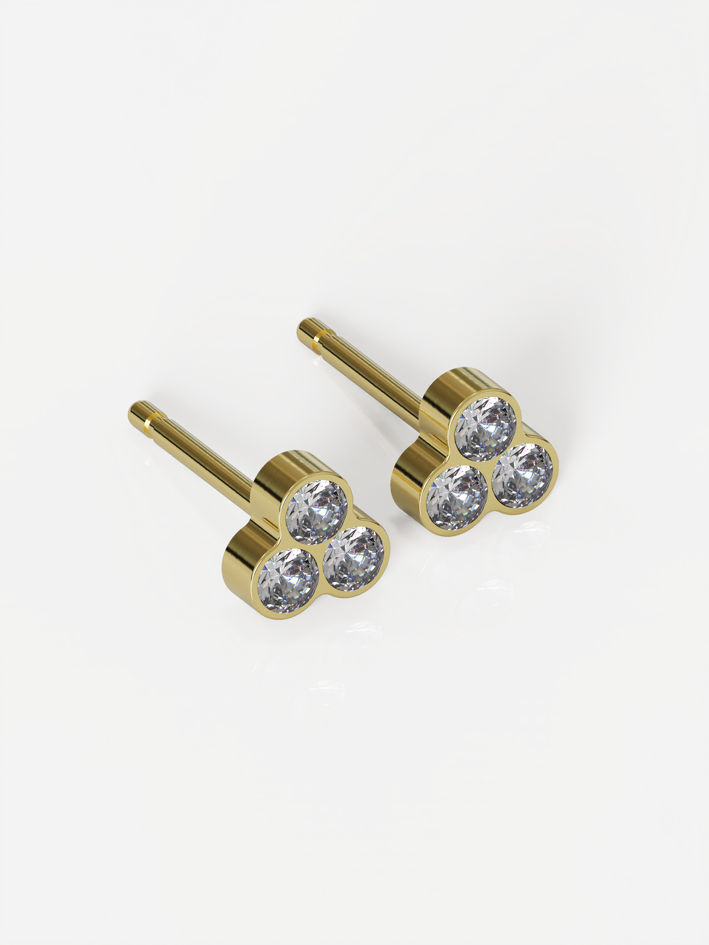 NINA Medikal - Trio Gold Crystal Stud Earrings - Hypoallergenic Stainless Steel