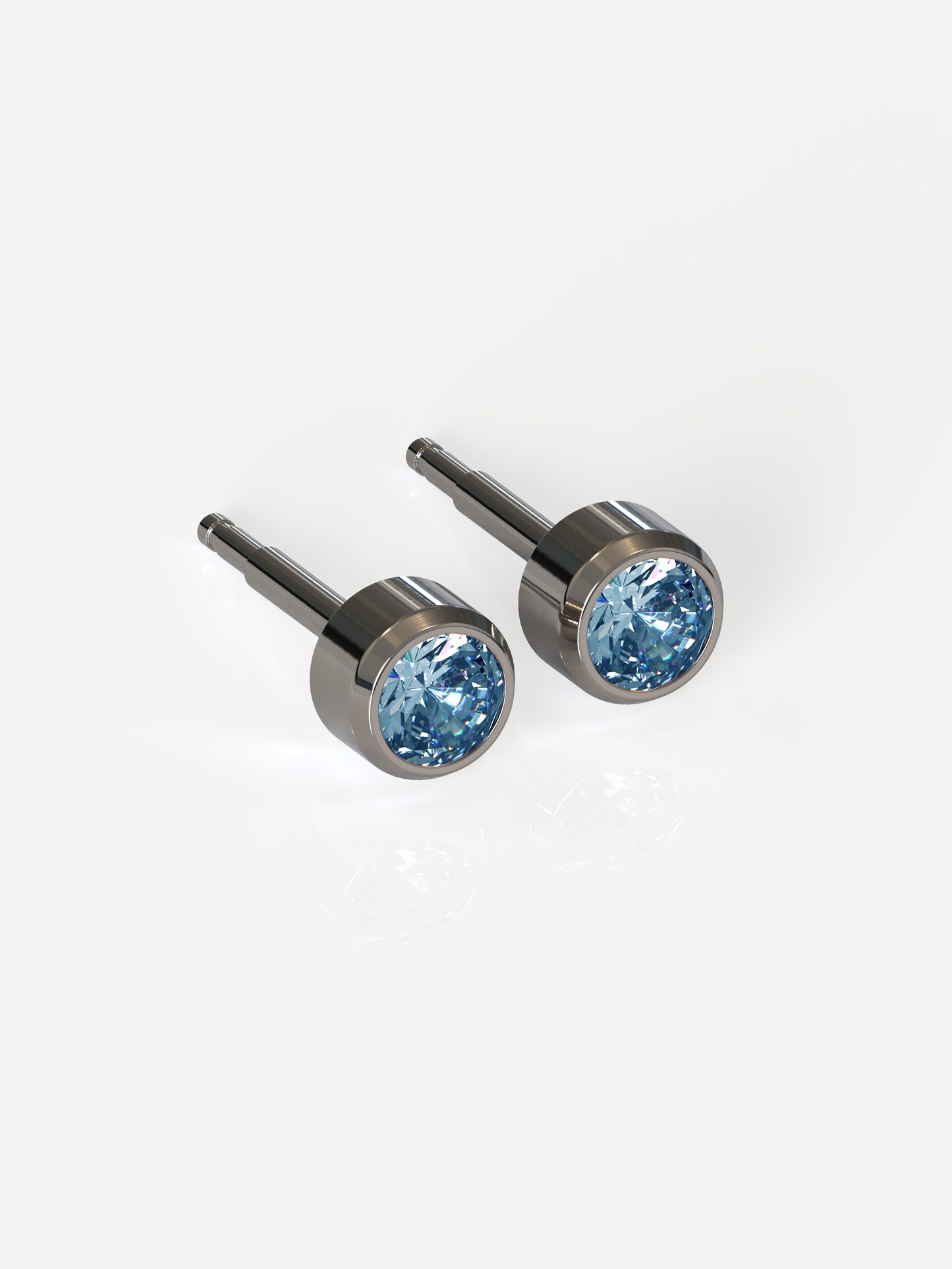 NINA Medikal Titanium Stud Earrings - Piercing Jewelry (Titanium - Aquamarine)