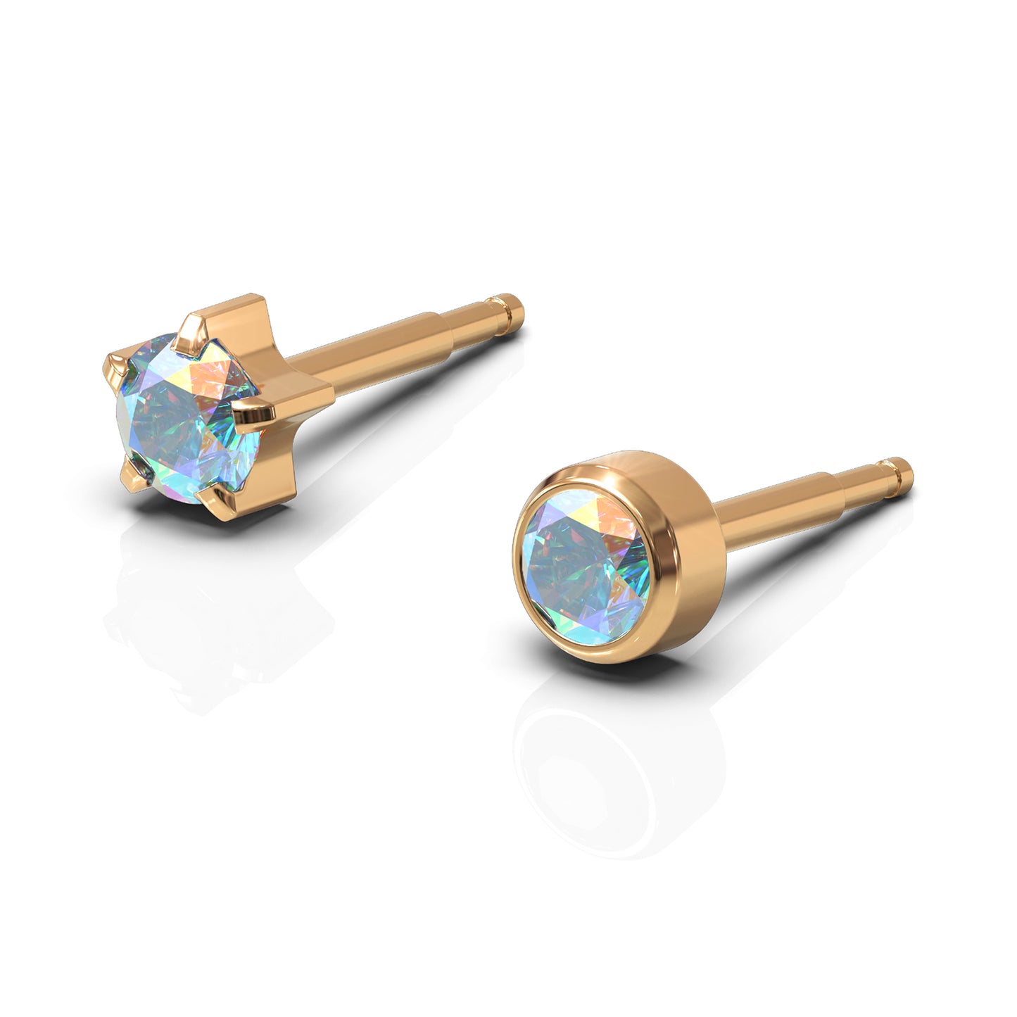 NINA Medikal Baby Earrings Set - Hypoallergenic Stainless Steel (Gold Plated - Rock Crystal)