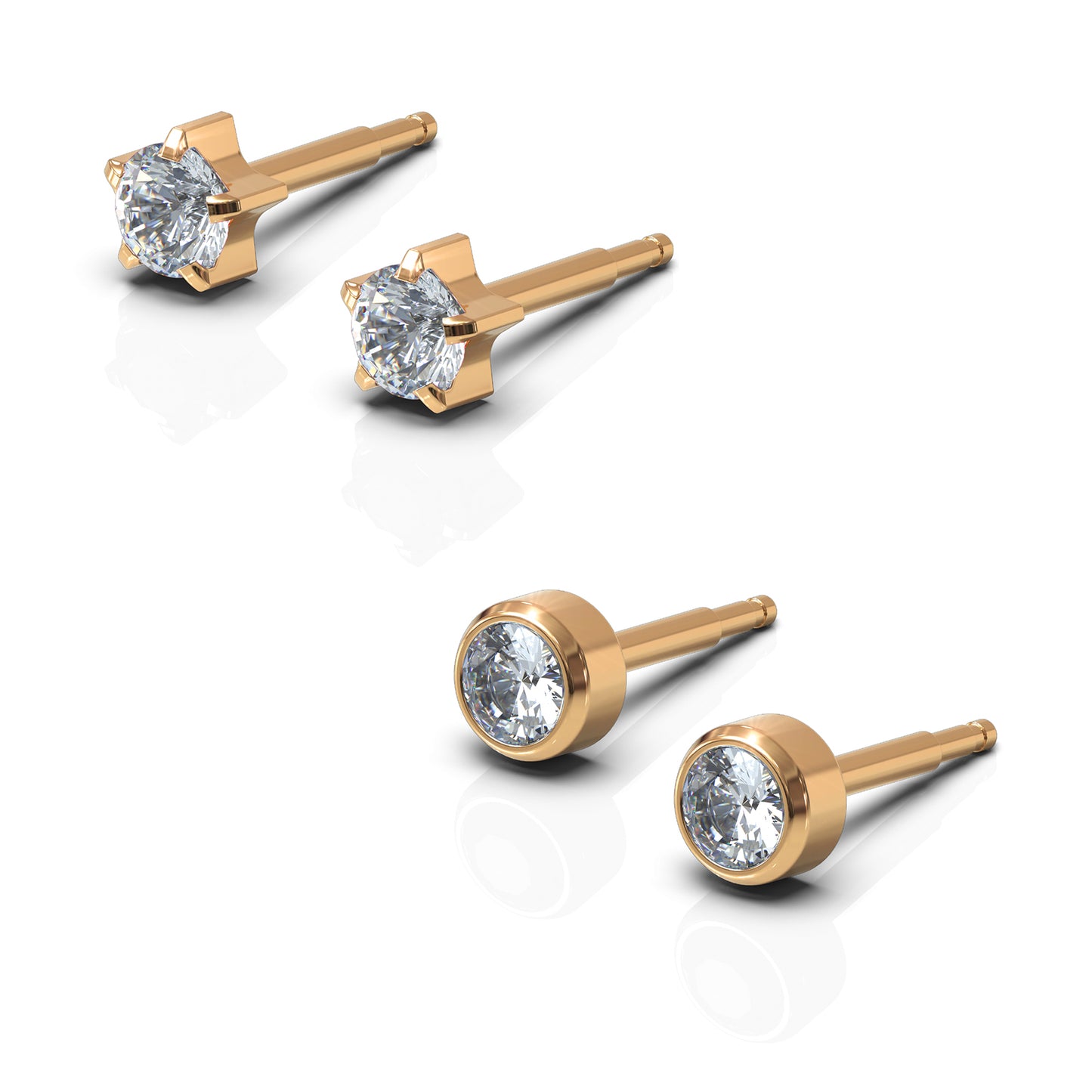 NINA Medikal Baby Earrings Set - Hypoallergenic Stainless Steel (Gold Plated - Crystal)