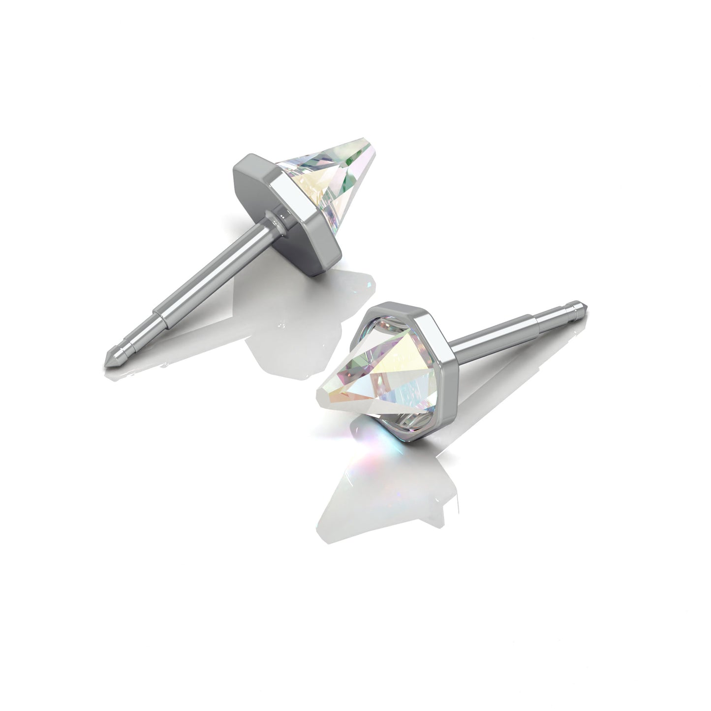 NINA Medikal Crystal Stud Earrings - Hypoallergenic Surgical Steel with Heptagon Crystals