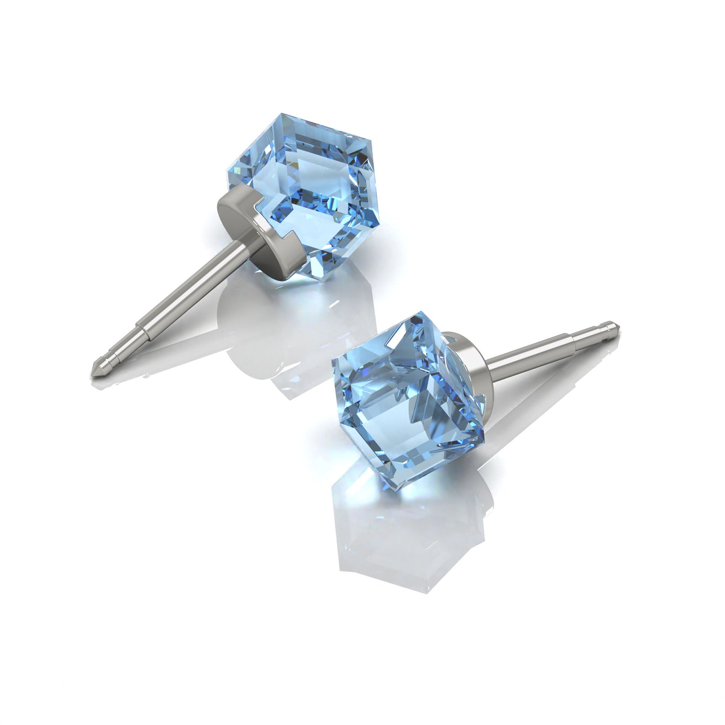 NINA Medikal Cube Earrings - Stud Ear Jewelry - Stainless Steel (Aquamarine)