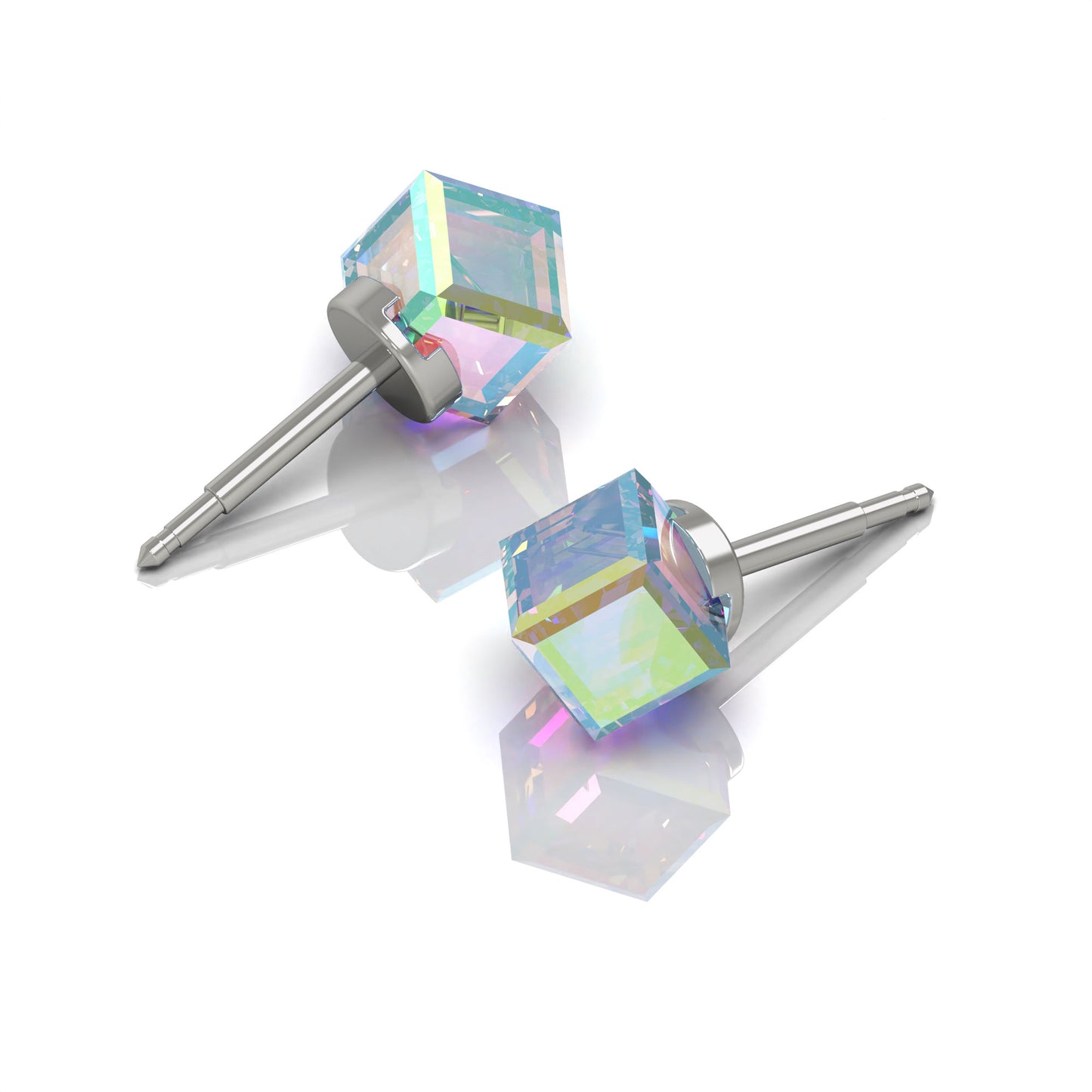 NINA Medikal Cube Earrings - Stud Ear Jewelry - Stainless Steel (Rock Crystal)