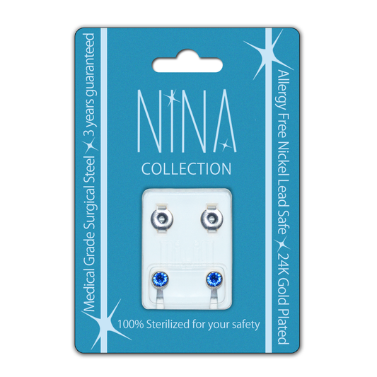 NINA Medikal Ear Piercing Studs - 1 Pair - Single Pack - Stainless Steel