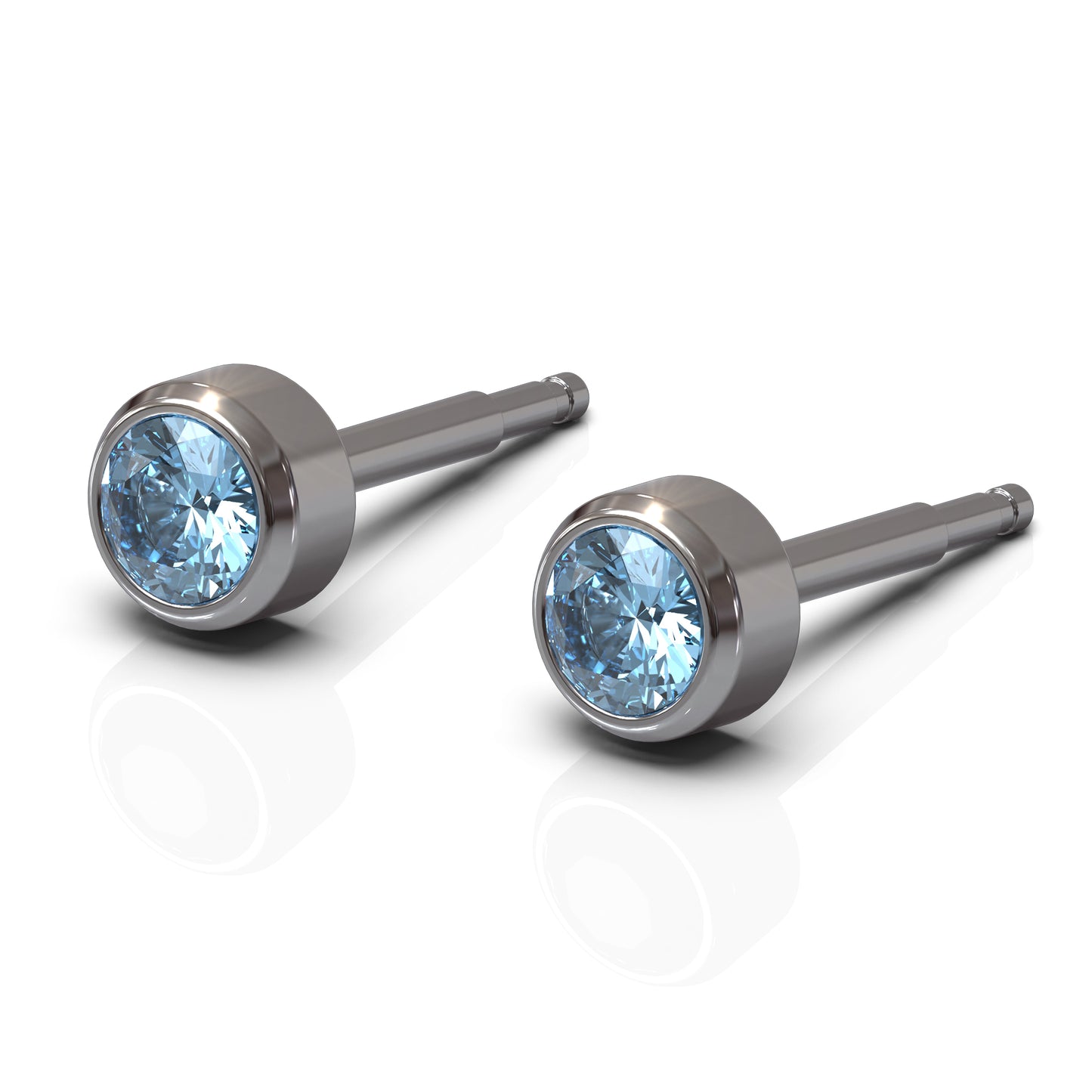 NINA Medikal Mens Titanium Earrings Studs - Hypoallergenic Stainless Steel - Large (Aquamarine)