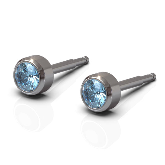 NINA Medikal Mens Titanium Earrings Studs - Hypoallergenic Stainless Steel - Large (Aquamarine)