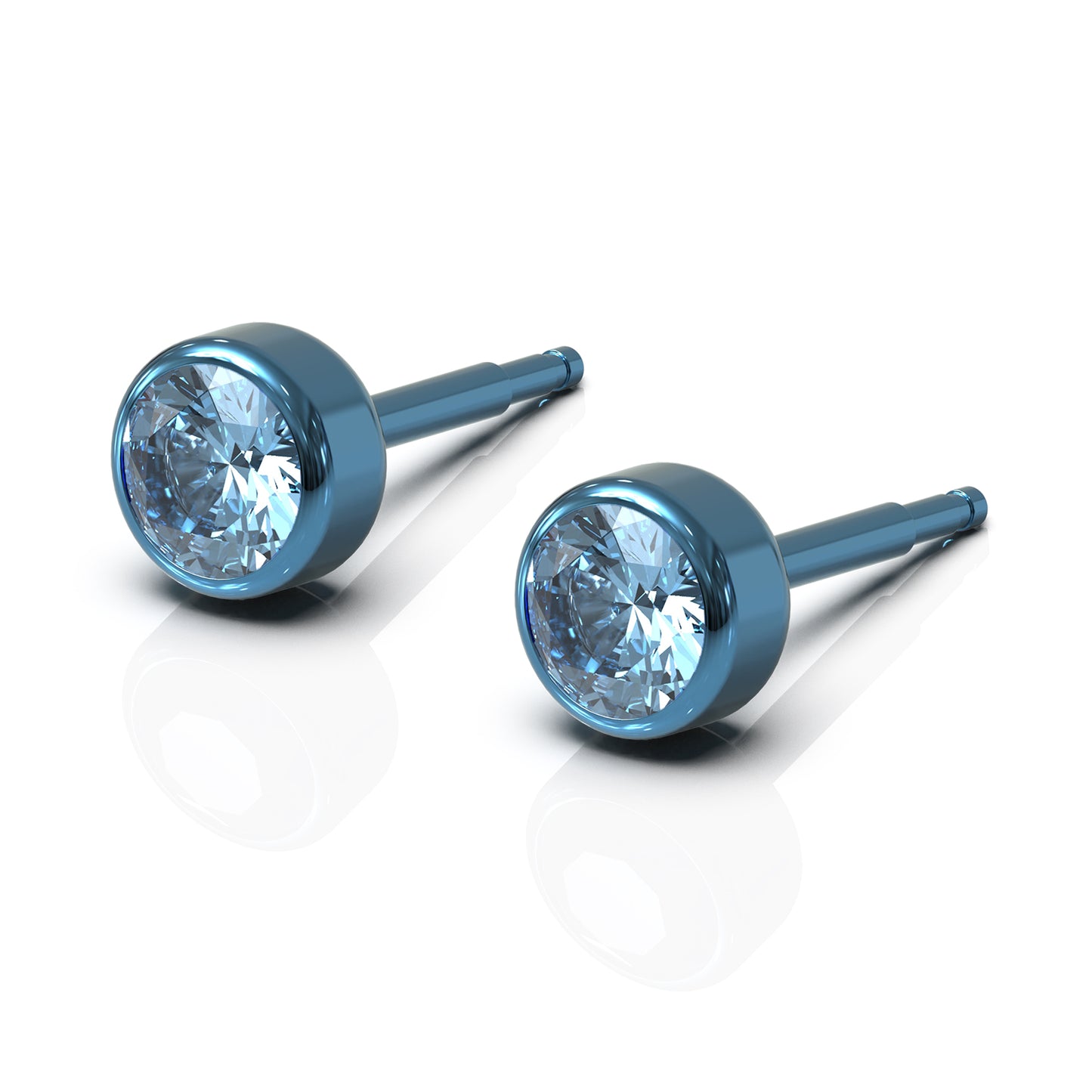 NINA Medikal Titanium Stud Earrings - Piercing Jewelry (Blue Titanium - Aquamarine)