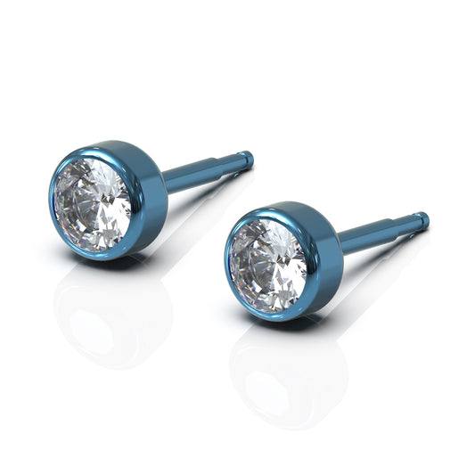 NINA Medikal Titanium Stud Earrings - Piercing Jewelry (Blue Titanium - Crystal)