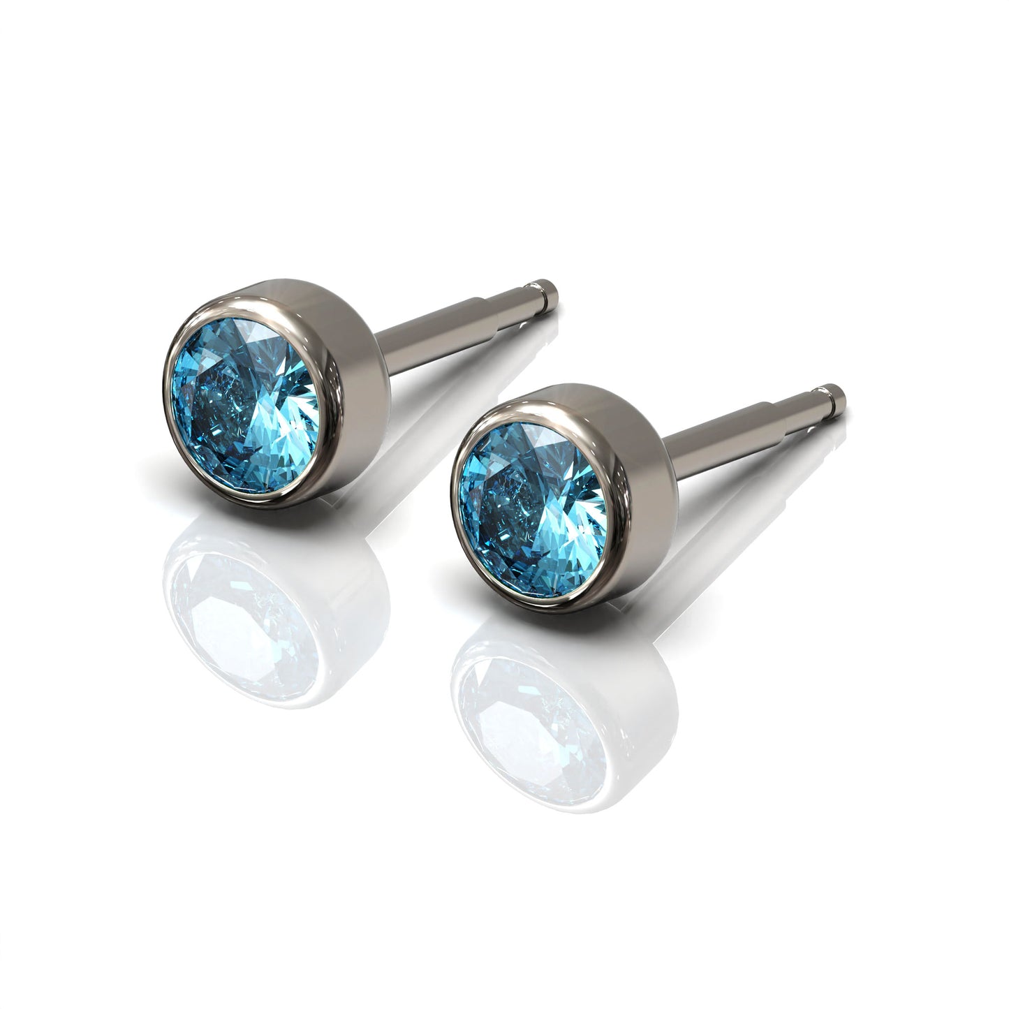 NINA Medikal Mens Titanium Earrings Studs - Hypoallergenic Stainless Steel - Large (Aquamarine)