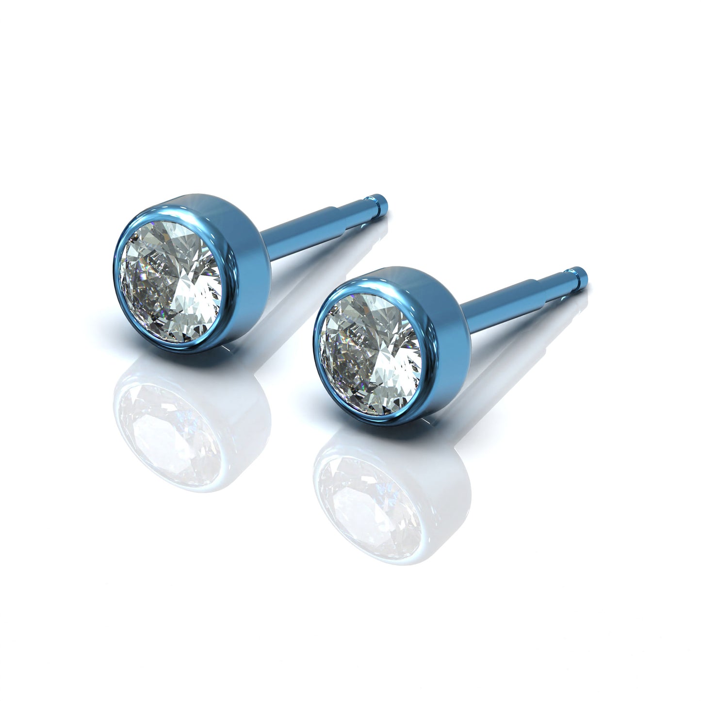 NINA Medikal Titanium Stud Earrings - Piercing Jewelry (Blue Titanium - Crystal)