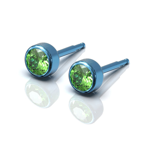 NINA Medikal Titanium Stud Earrings - Piercing Jewelry (Blue Titanium - Peridot)