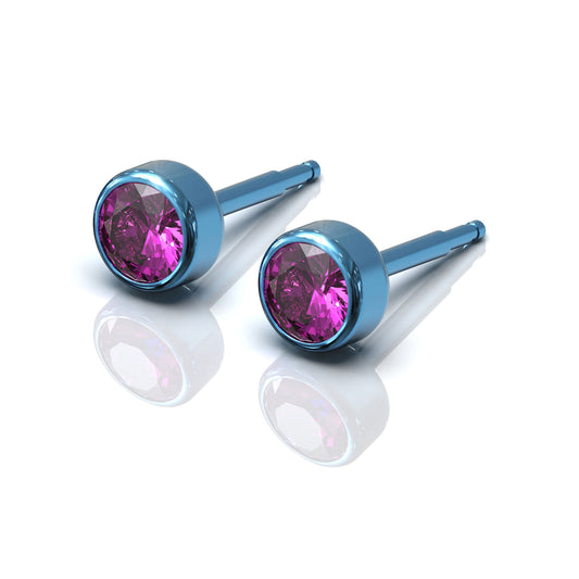 NINA Medikal Titanium Stud Earrings - Piercing Jewelry (Blue Titanium - Rose)